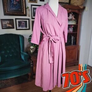 Norm Thompson Wrap Dress Vintage 70s Womens Pink Collared Retro Boho S/M